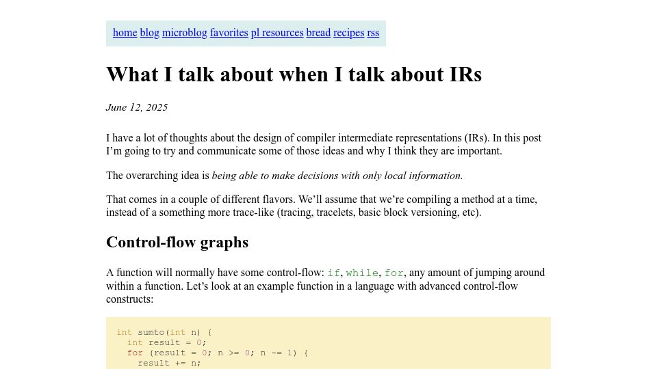 Screenshot of bernsteinbear.com: What I talk about when I talk about IRs