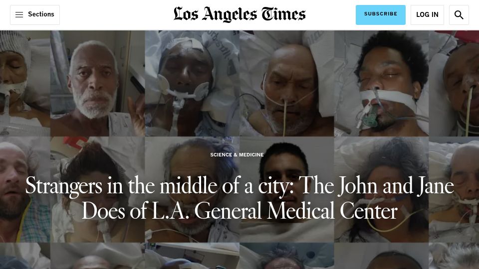 Screenshot of latimes.com: Strangers in the Middle of a City: The John and Jane Does of L.A. Medical Center