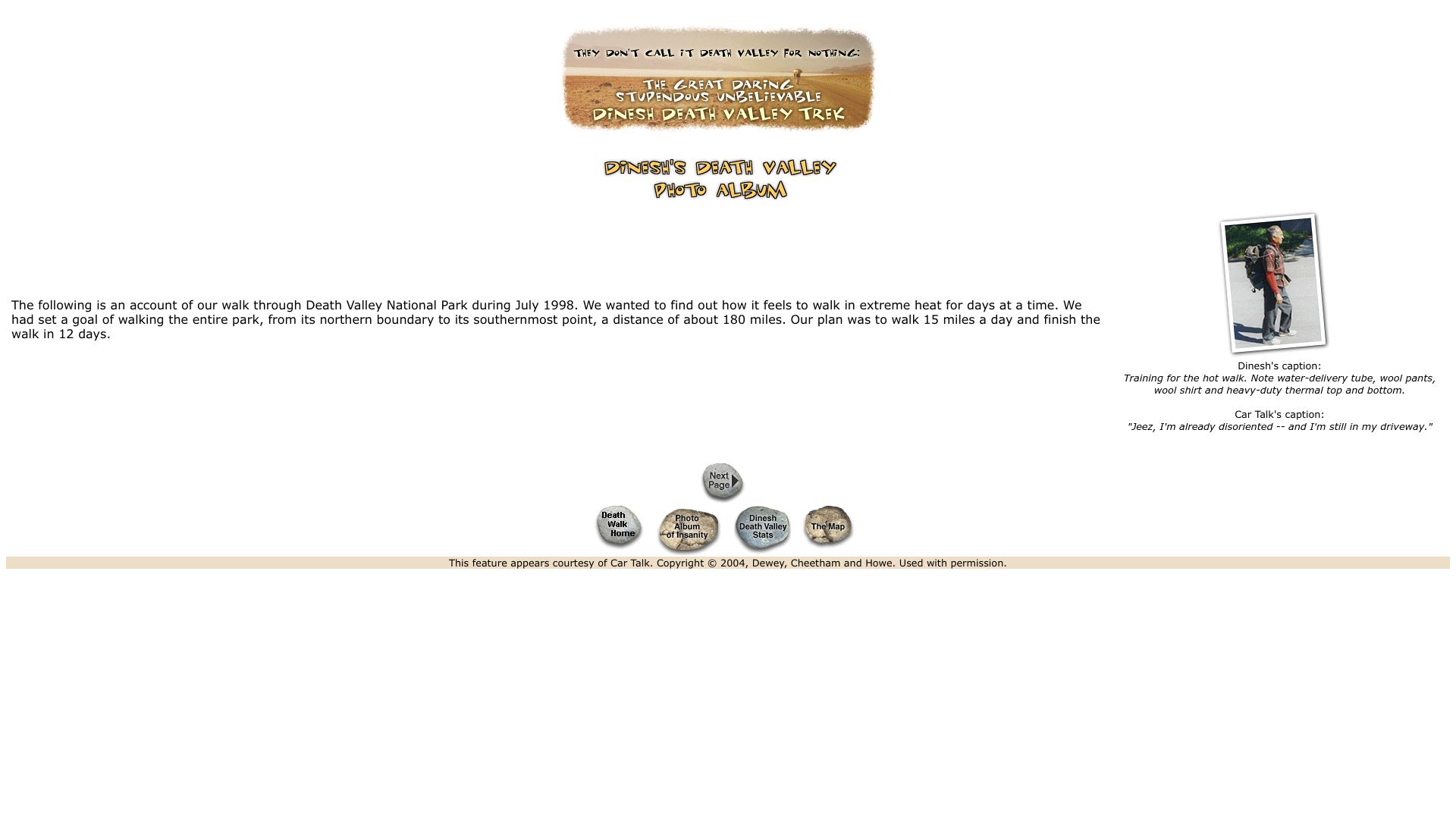 Screenshot of dineshdesai.info: Dinesh’s Mid-Summer Death Valley Walk (1998)