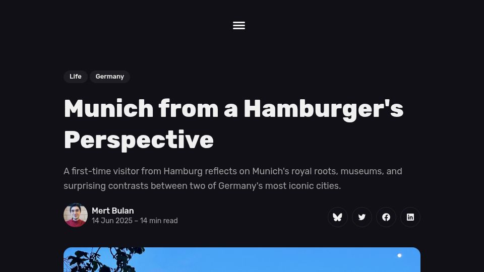 Screenshot of mertbulan.com: Munich from a Hamburger's perspective