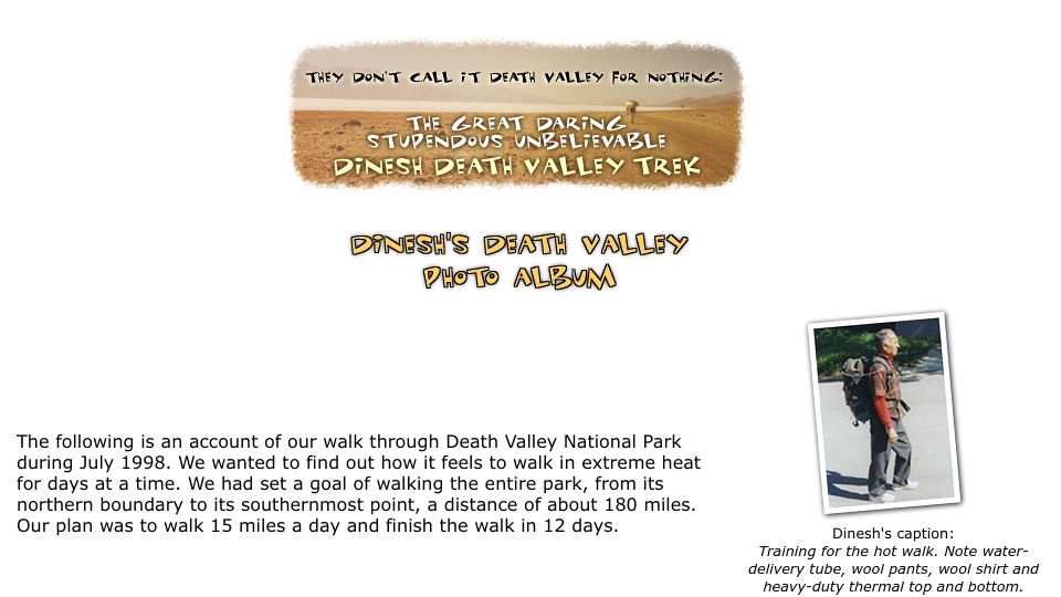 Screenshot of dineshdesai.info: Dinesh’s Mid-Summer Death Valley Walk (1998)