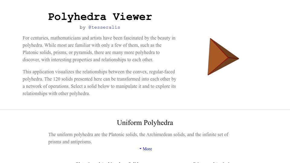 Screenshot of polyhedra.tessera.li: Polyhedra Viewer