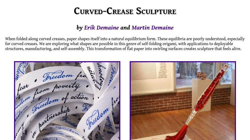 Screenshot of erikdemaine.org: Curved-Crease Sculpture