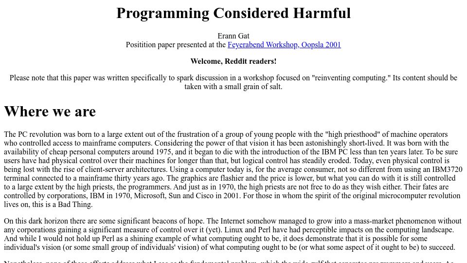 Screenshot of flownet.com: Programming Considered Harmful (2001)