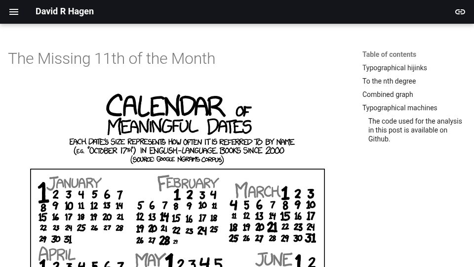 Screenshot of drhagen.com: The Missing 11th of the Month (2015)