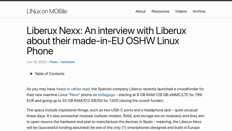 Screenshot of linmob.net: Liberux Nexx: An interview with Liberux about their made-in-EU OSHW Linux Phone