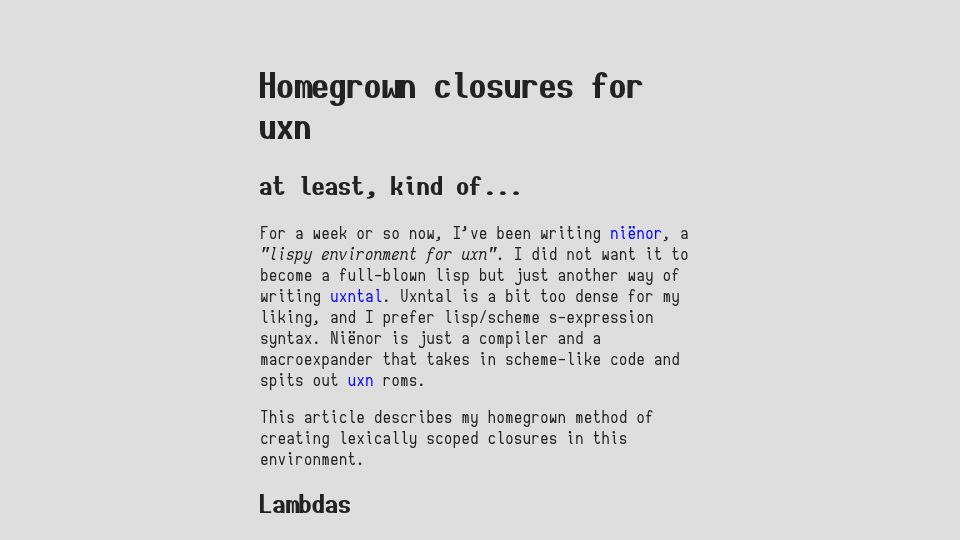 Screenshot of krzysckh.org: Homegrown Closures for Uxn