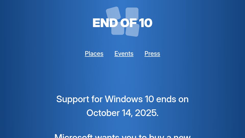 Screenshot of endof10.org: End of 10: Upgrade your old Windows 10 computer to Linux