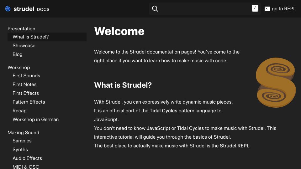 Screenshot of strudel.cc: Getting Started Strudel