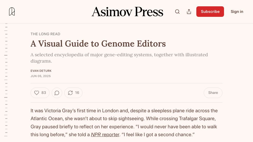 Screenshot of asimov.press: A Visual Guide to Genome Editors
