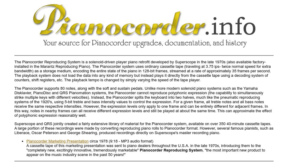 Screenshot of pianocorder.info: Pianocorder (2022)