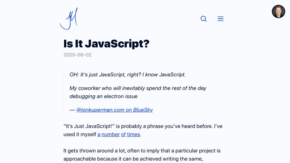 Screenshot of blog.jim-nielsen.com: Is It JavaScript?