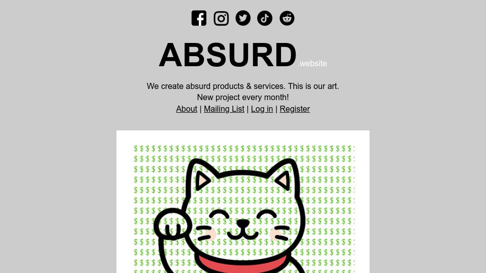 Screenshot of absurd.website: Show HN: I build one absurd web project every month