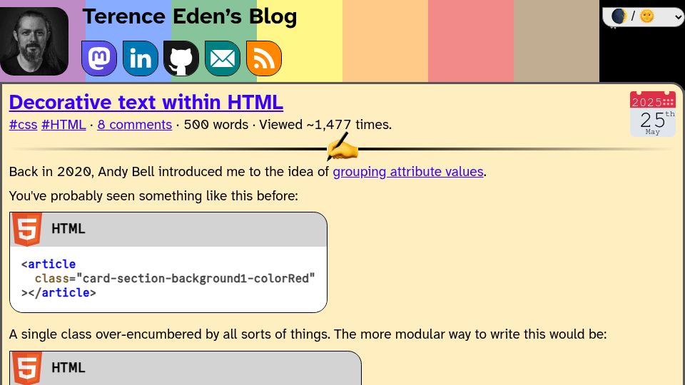 Screenshot of shkspr.mobi: Decorative Text Within HTML