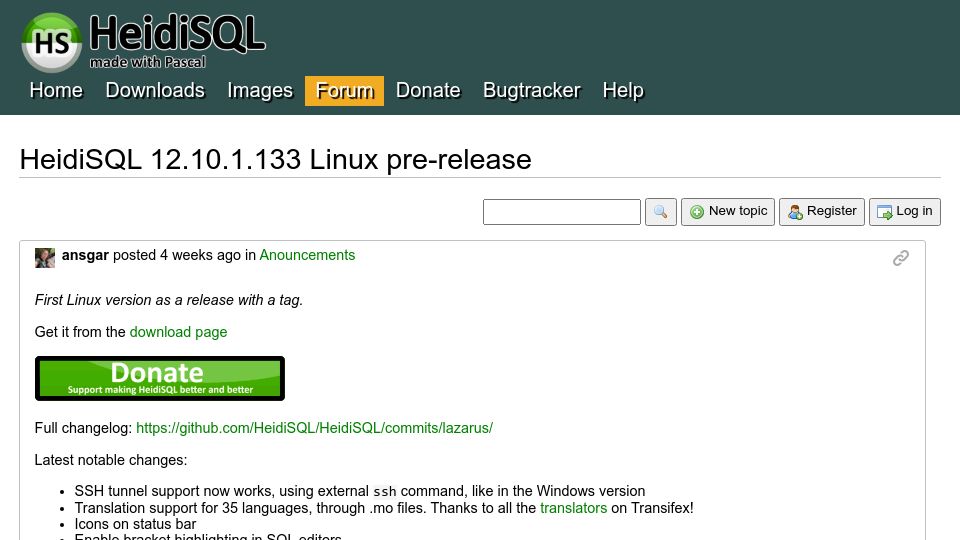 Screenshot of heidisql.com: HeidiSQL Available Also for Linux