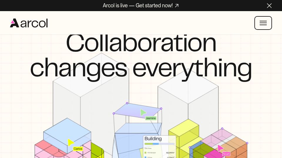Screenshot of arcol.io: Arcol simplifies building design with browser-based modeling