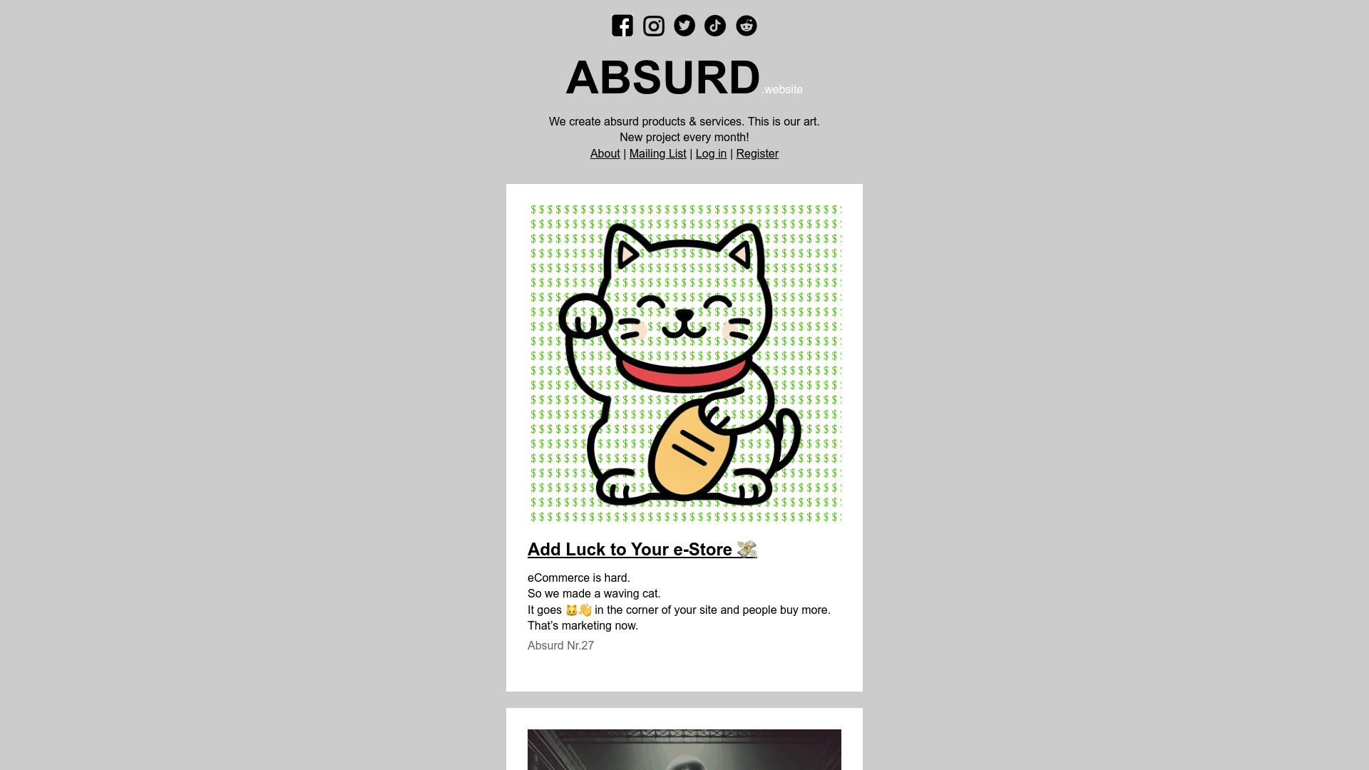 Screenshot of absurd.website: Show HN: I build one absurd web project every month
