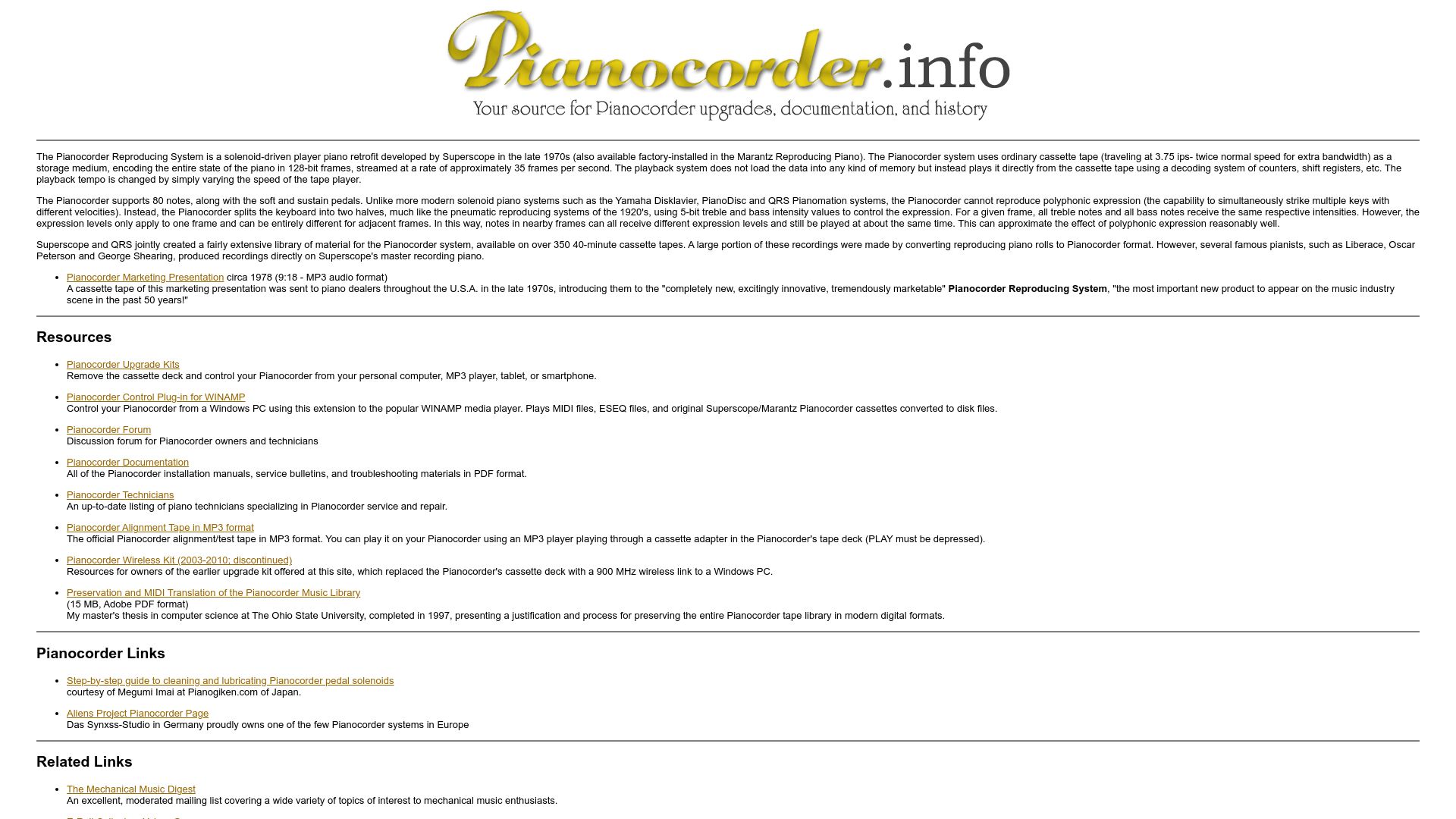 Screenshot of pianocorder.info: Pianocorder (2022)