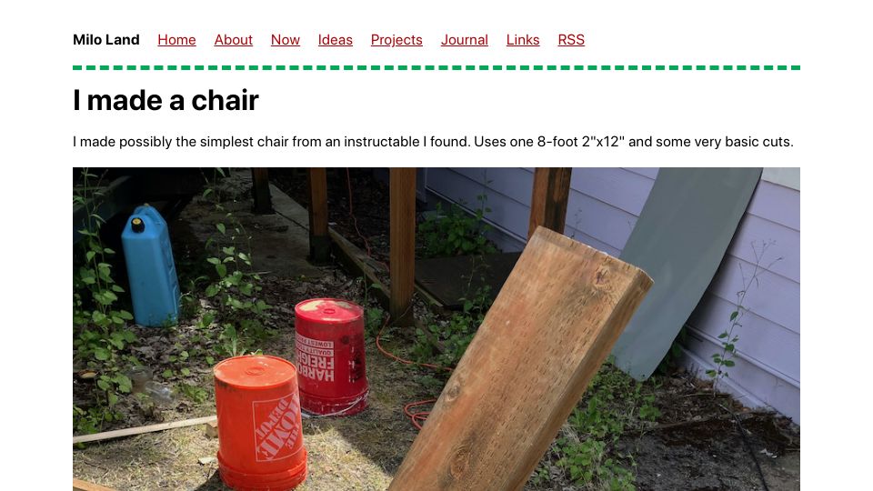 Screenshot of milofultz.com: I made a chair