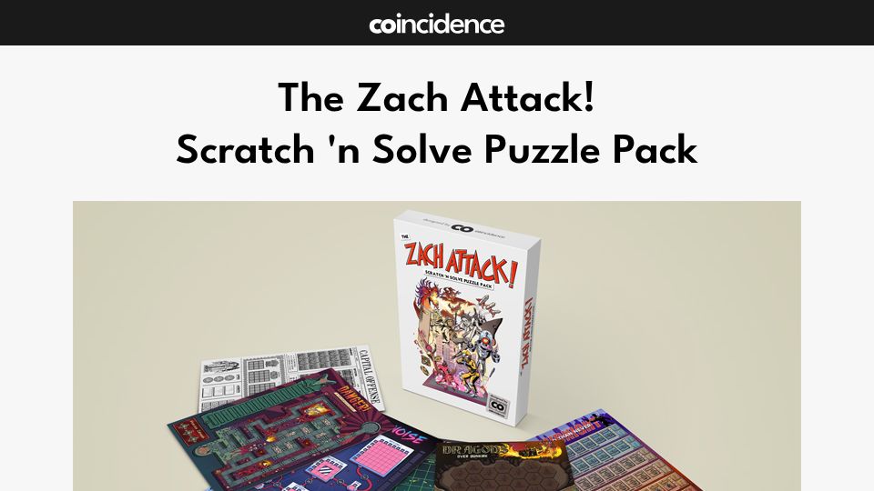 Screenshot of coincidence.games: The Zach Attack Scratch 'N Solve Puzzle Pack
