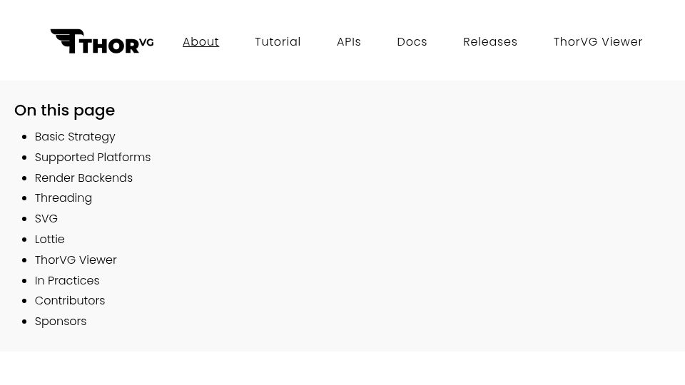 Screenshot of thorvg.org: ThorVG: Super Lightweight Vector Graphics Engine