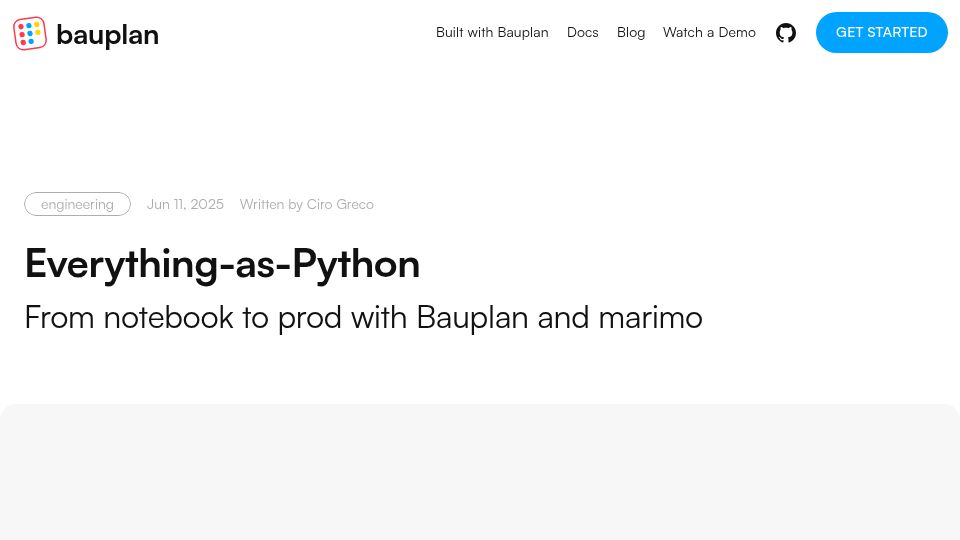 Screenshot of bauplanlabs.com: A Python-first data lakehouse