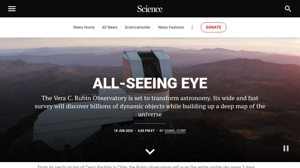 Screenshot of science.org: Giant, all-seeing telescope is set to revolutionize astronomy