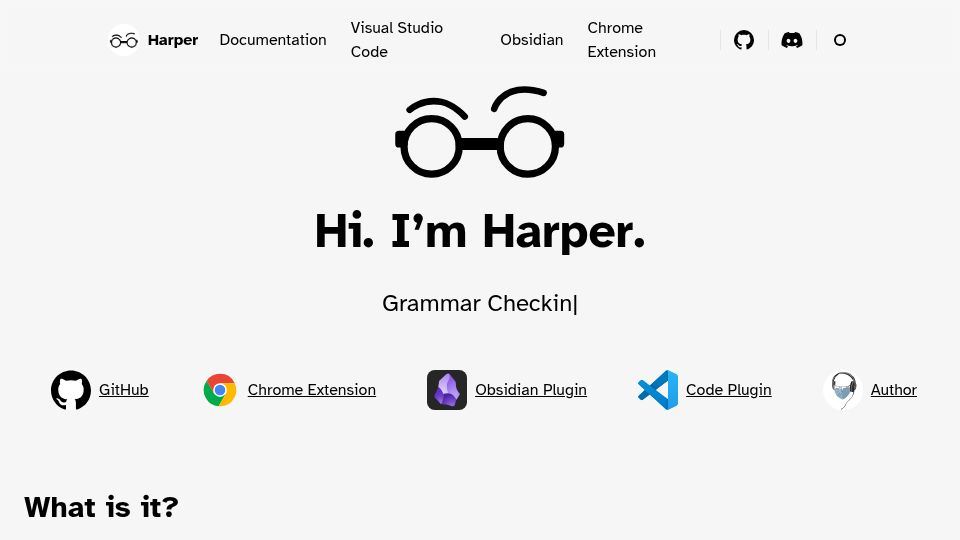 Screenshot of writewithharper.com: Harper – an open-source alternative to Grammarly
