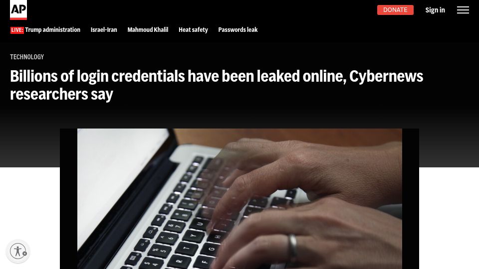 Screenshot of apnews.com: Billions of login credentials have been leaked online