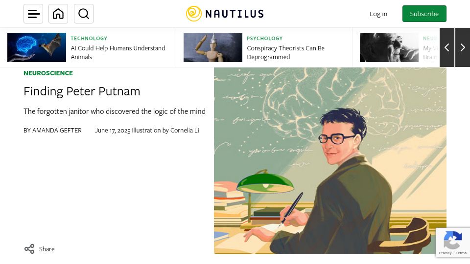 Screenshot of nautil.us: Finding Peter Putnam
