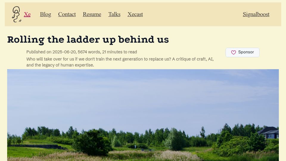 Screenshot of xeiaso.net: Rolling the ladder up behind us