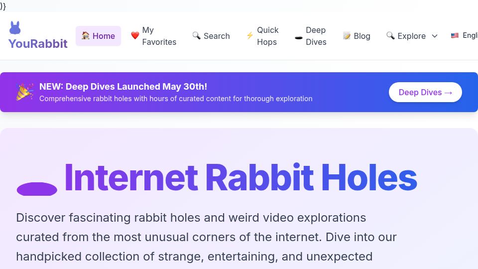Screenshot of yourabbit.com: Show HN: I Built a Site That Curates Weird YouTube Rabbit Holes Daily