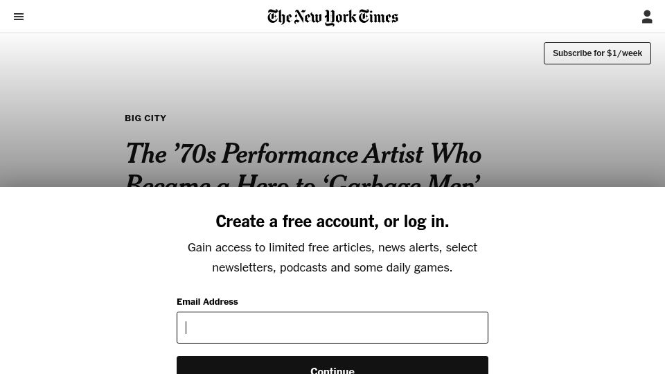 Screenshot of nytimes.com: Mierle Laderman Ukeles, a '70s artist who became a hero to 'garbage men'