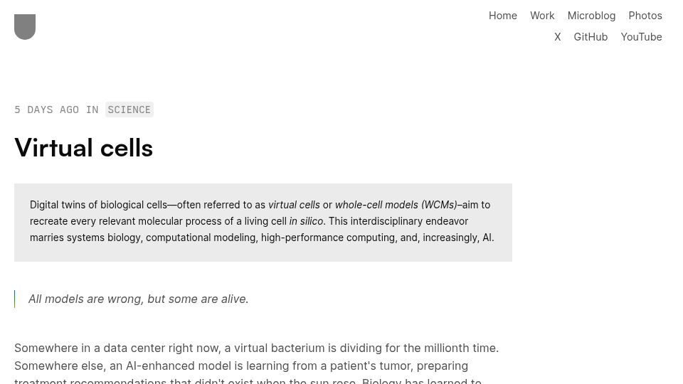 Screenshot of udara.io: Virtual cells