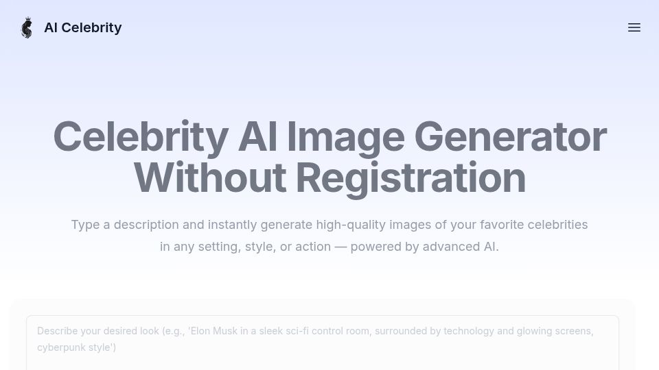 Screenshot of aicelebrity.design: I Built a Celebrity AI Image Generator(No Registion Needed)– Would Love Feedback
