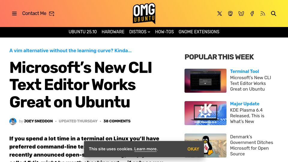 Screenshot of omgubuntu.co.uk: Using Microsoft's New CLI Text Editor on Ubuntu