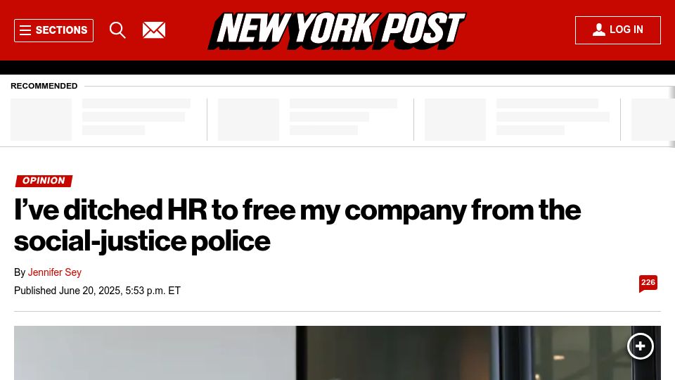 Screenshot of nypost.com: I've ditched HR to free my company from the DEI police