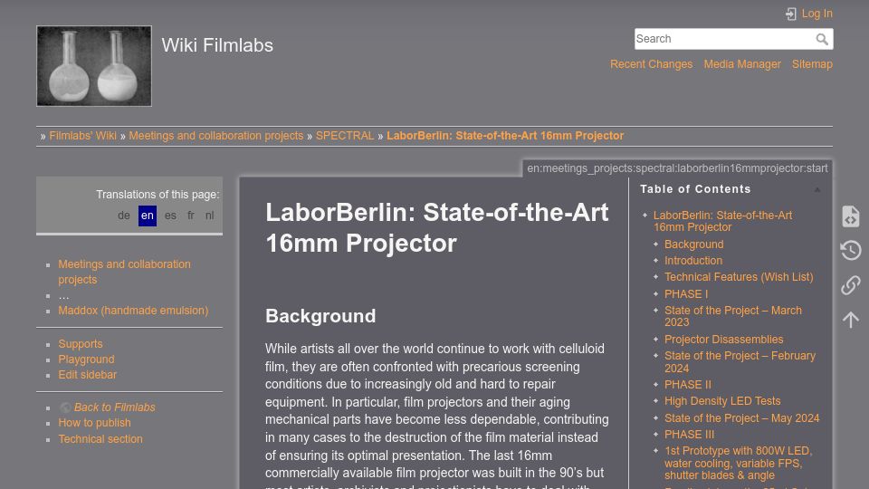 Screenshot of filmlabs.org: LaborBerlin: State-of-the-Art 16mm Projector