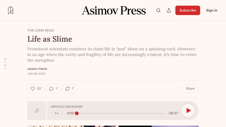 Screenshot of asimov.press: Life as Slime