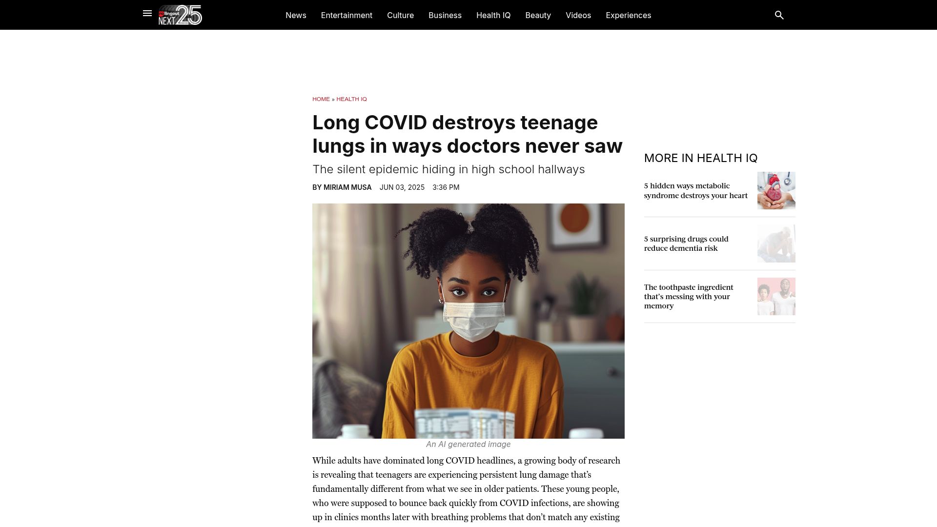 Screenshot of rollingout.com: Long Covid destroys teenage lungs in ways doctors never saw