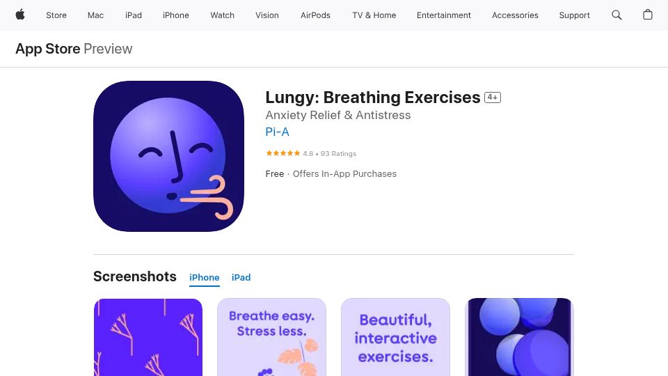 Screenshot of apps.apple.com: Show HN: I'm a doctor and built a responsive breathing app for anxiety and sleep