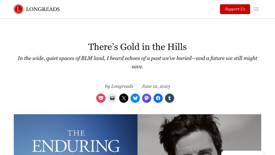 Screenshot of longreads.com: There's Gold in the Hills