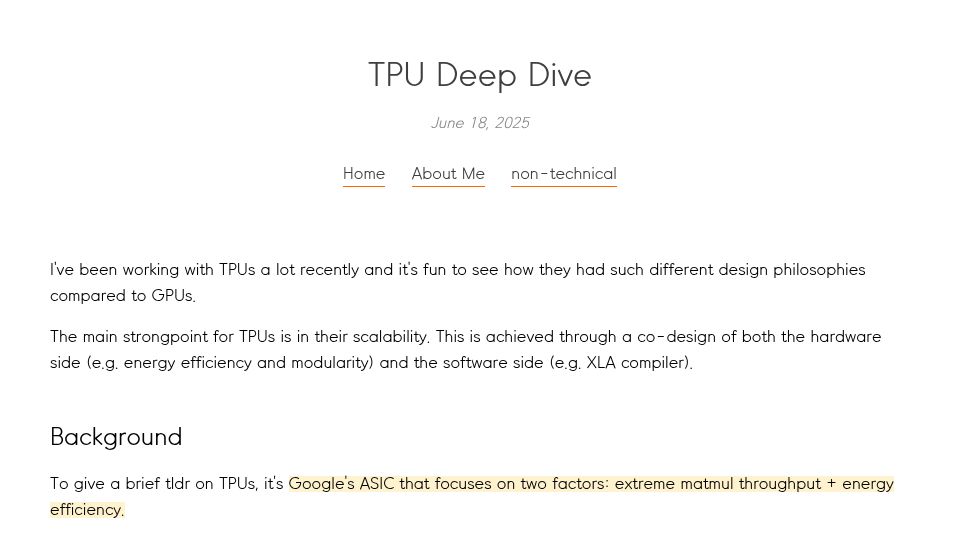 Screenshot of henryhmko.github.io: TPU Deep Dive