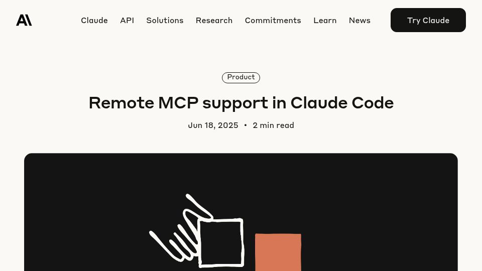 Screenshot of anthropic.com: Remote MCP Support in Claude Code