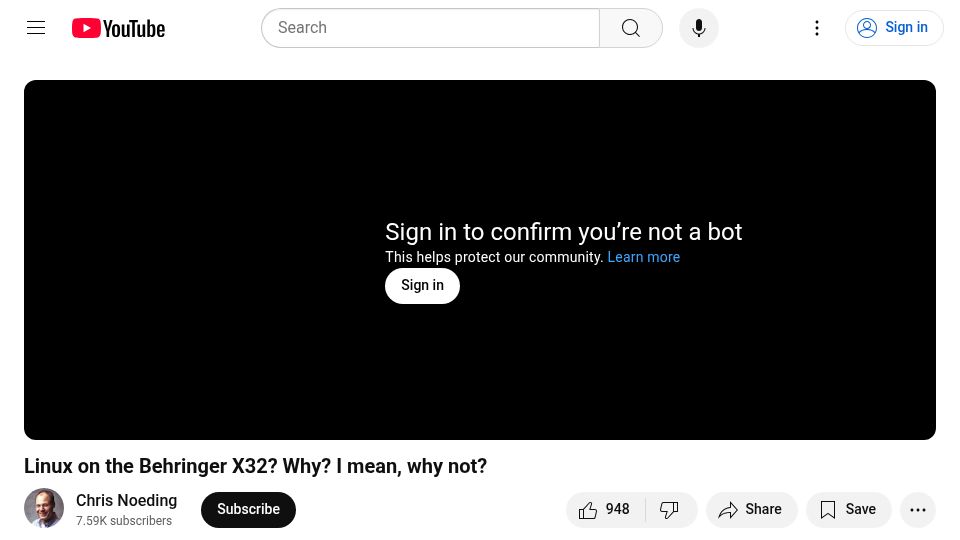 Screenshot of youtube.com: Linux on the Behringer X32 [video]