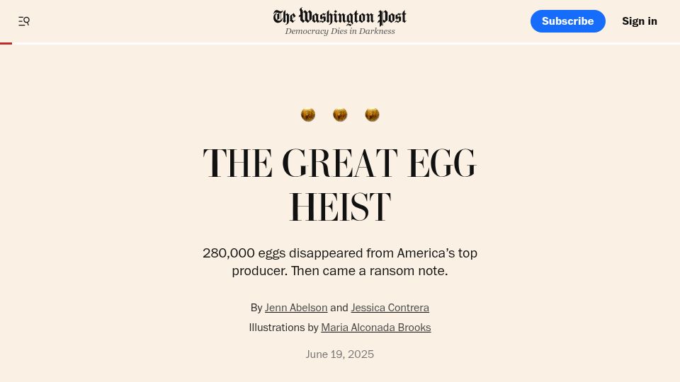 Screenshot of washingtonpost.com: The Great Egg Heist