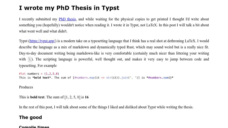 Screenshot of fransskarman.com: I wrote my PhD Thesis in Typst
