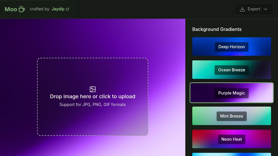 Screenshot of moocup.jaydip.me: Show HN: I made beautiful screenshot generator, that's free forever
