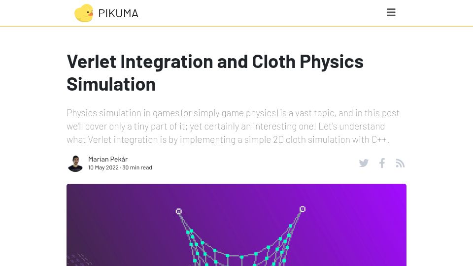 Screenshot of pikuma.com: Verlet Integration and Cloth Physics Simulation (2022)