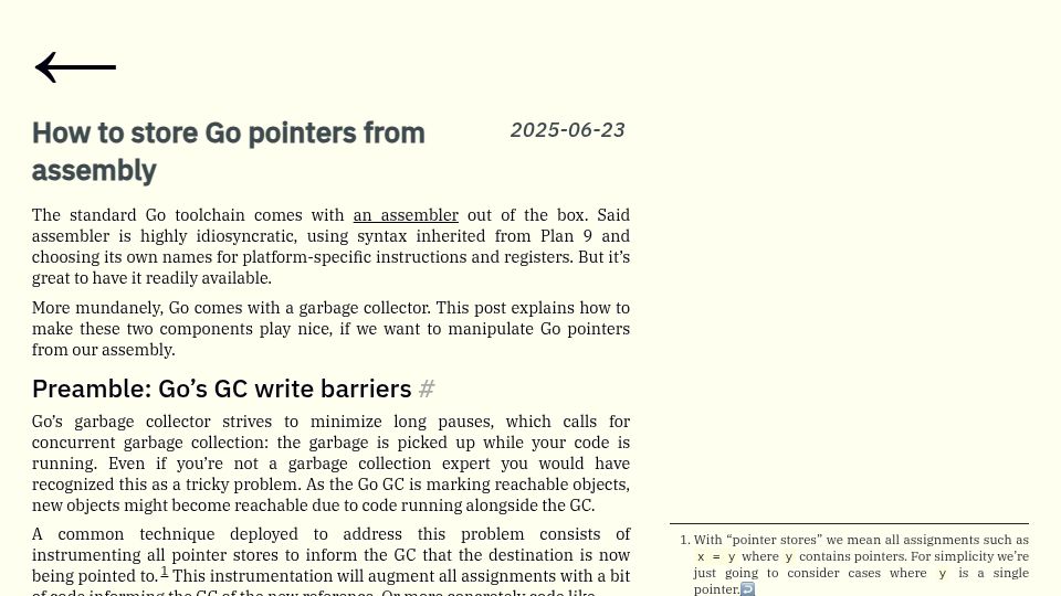 Screenshot of mazzo.li: How to store Go pointers from assembly